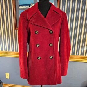 Calvin Klein Red Double-Breasted Pea Coat
